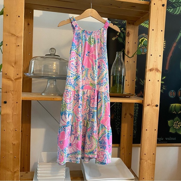 Lilly Pulitzer Colorful Flocks Full of Fun Floral Flamingo Print Loro Dress L - Picture 3 of 12